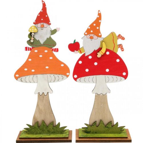 gjenstander Fluesopp til høst, trepynt, gnome på sopp oransje / rød H21 / 19,5cm 4stk