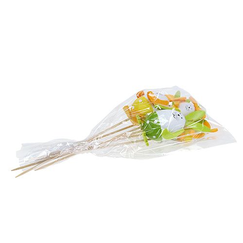 Floristik24 Eggeglass i plast 7cm - 9cm hvitgrønn på en pinne 6stk