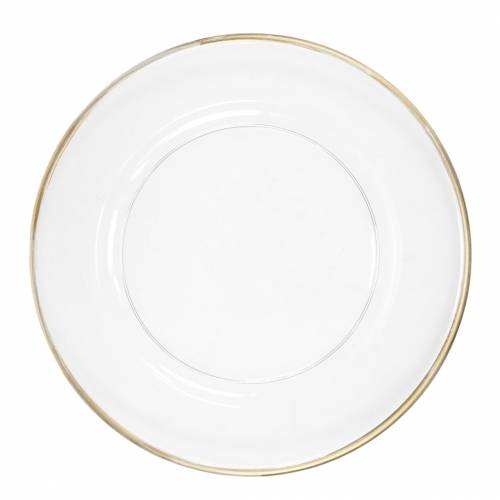 Dekorativ plate med gullkant klar plast Ø33cm