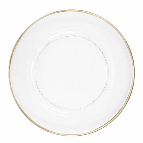 Floristik24 Dekorativ plate med gullkant klar plast Ø33cm