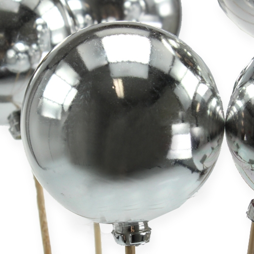 Floristik24 Juleplugg Juletrekule på pinne sølv, perlemorskimmer Ø6cm 20 stk.