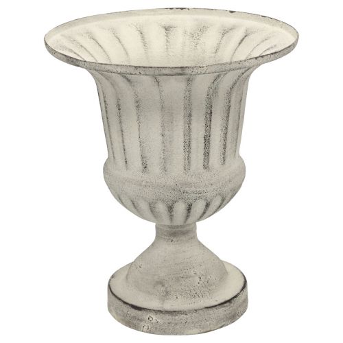 gjenstander Kopp Vase Metall Deco Shabby Chic Hvit Grå H24cm Ø20cm