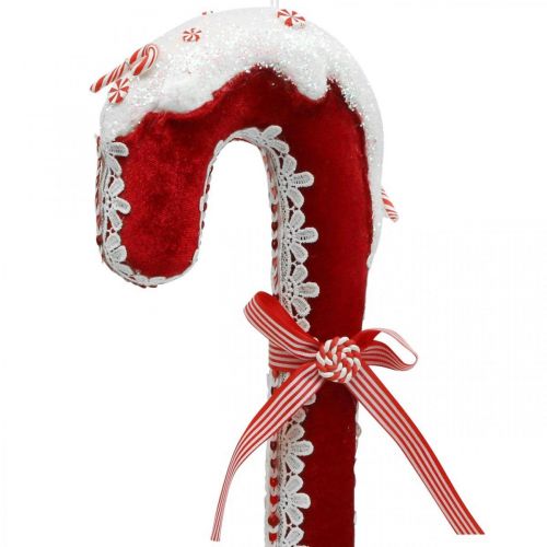gjenstander Candy cane dekorasjon stor julerød hvit med blonder H36cm