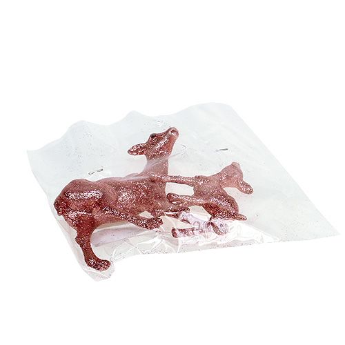 Floristik24 Hjort med fawn 10cm rosa med glimmer