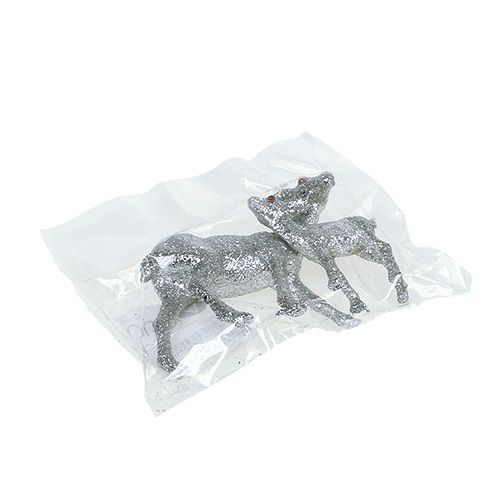 Floristik24 Hjort med fawn 10cm sølv med glimmer