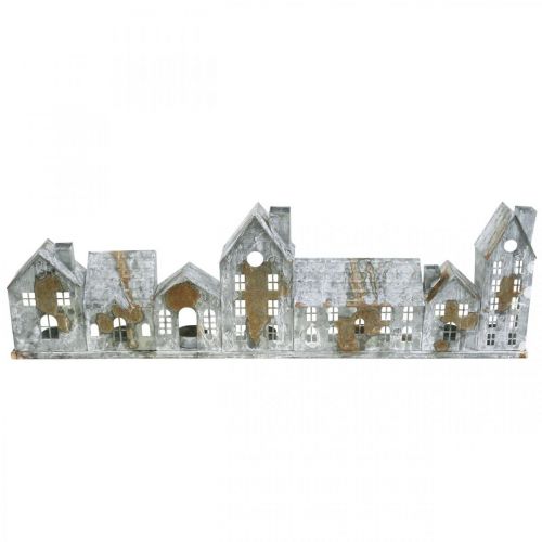 Hus for belysning, vindusdekorasjon, lyshus sølv, metalllykt antikk utseende L67,5cm H20cm