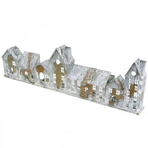 Lysende hus, vindusdekorasjoner, sølvfargede lyshus, metalllykt med antikt utseende, L67,5 cm H20 cm | Floristik24.no