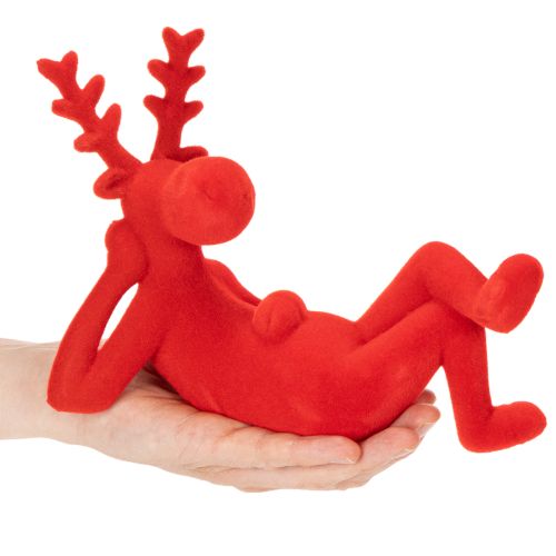 Dekorativ rød reinsdyrfigur, liggende, moderne design, 24 cm, 2 stk. | Floristik24.no