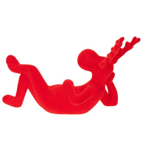 Dekorativ rød reinsdyrfigur, liggende, moderne design, 24 cm, 2 stk. | Floristik24.no
