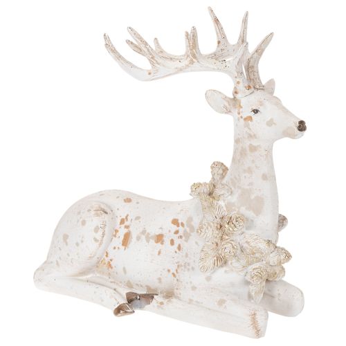 Dekorativ figur av en sittende hjort med gevir, 30 cm