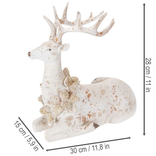 Dekorativ figur av en sittende hjort med gevir, 30 cm | Floristik24.no