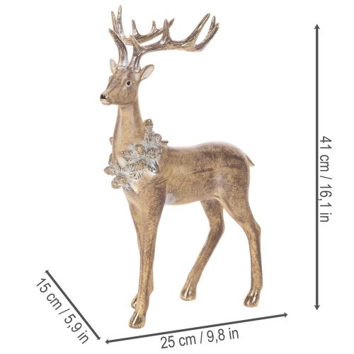 Dekorativ figur av en stående hjort med gevir og kongler, 41 cm | Floristik24.no