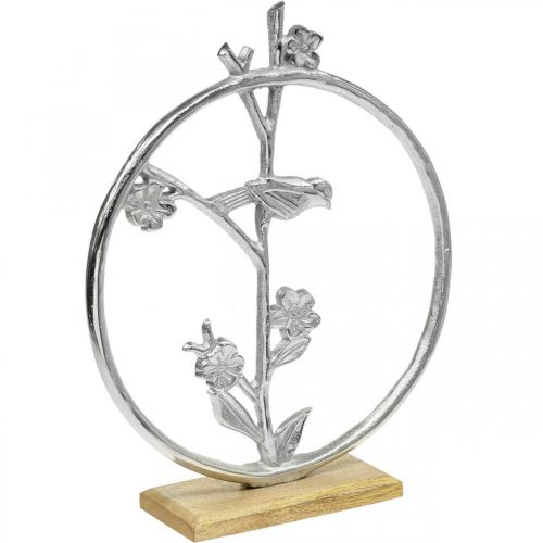 Borddekorasjonsfjær, dekorativ ring fugl deco sølv H32,5cm