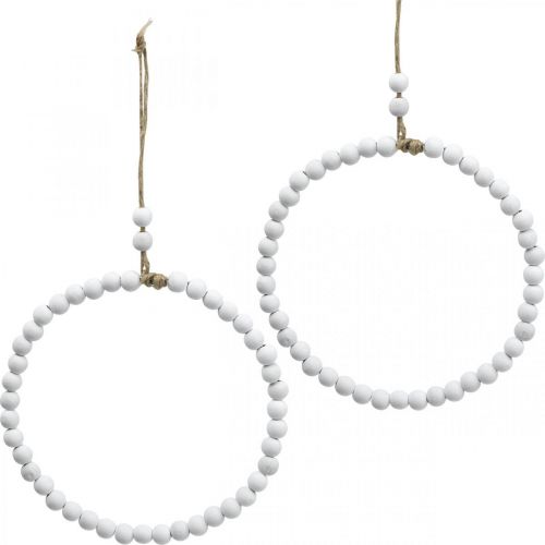 gjenstander Dekorativ trering, vårdekor, ring med perler, bryllup hvit Ø19cm 4stk