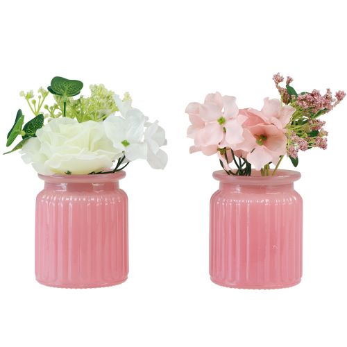 Floristik24 Kunstrose i glasskrukke rosa hvit H16cm 2stk