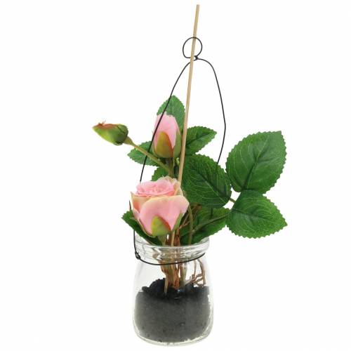 Floristik24 Rose i glassrosa H23cm