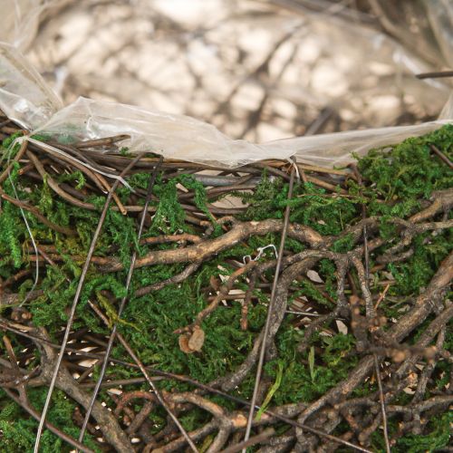 gjenstander Rund planteskål laget av vinranker med mose og folie til pynt