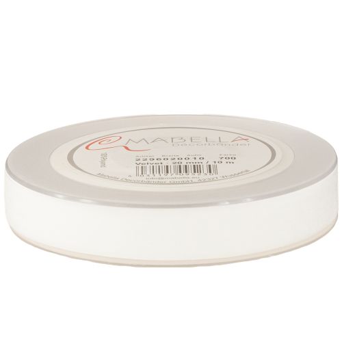 gjenstander Fløyelsbånd, gavebånd, dekorativt bånd, hvit fløyel, 20 mm bredt, 10 m langt