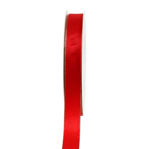 gjenstander Satengbånd rødt med gullkant 15mm 40m