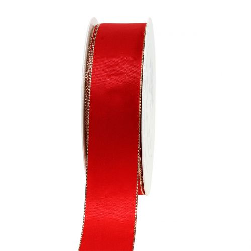 Floristik24 Satengbånd rødt med gullkant 40mm 40m