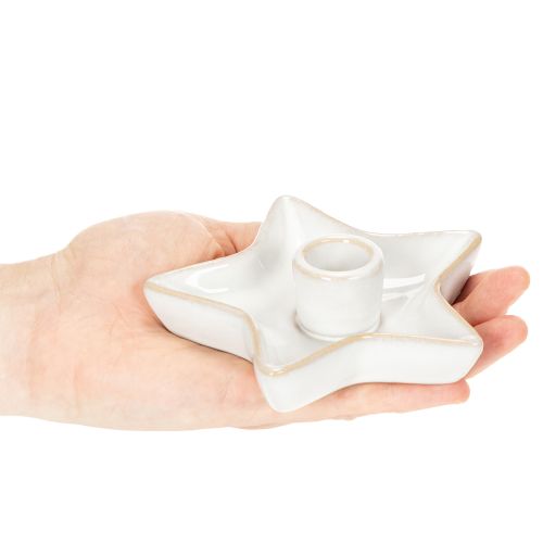Keramisk stjernelysestake, hvit, for spisslys, 12 cm, 2 stk. | Floristik24.no