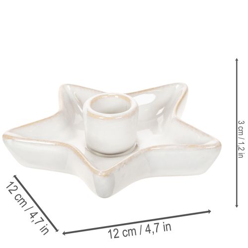 Keramisk stjernelysestake, hvit, for spisslys, 12 cm, 2 stk. | Floristik24.no