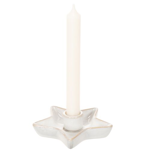 Keramisk stjernelysestake, hvit, for spisslys, 12 cm, 2 stk. | Floristik24.no