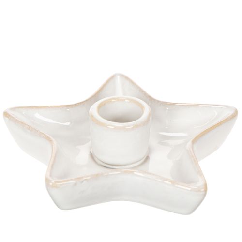 Keramisk stjernelysestake, hvit, for spisslys, 12 cm, 2 stk. | Floristik24.no