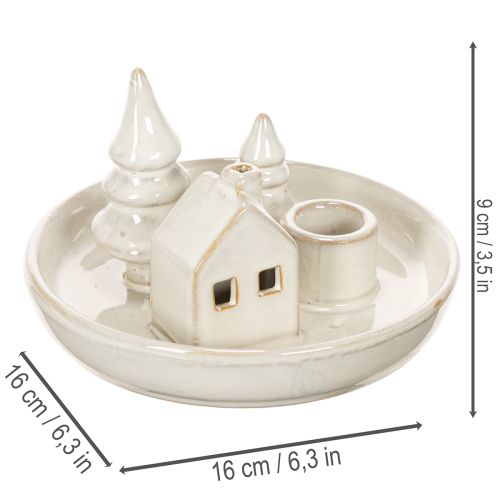Dekorativ keramisk lysestake med hus og trær, 16 cm | Floristik24.no