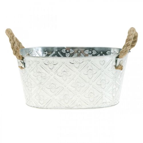 Floristik24 Dekorativ skål oval sølv med håndtak planteskål i metall 22,5×13,5cm