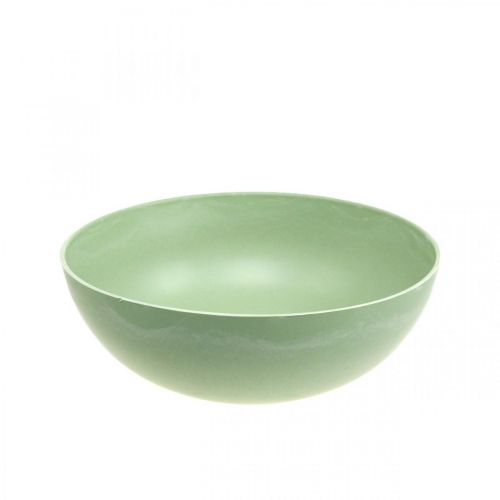 Dekorativ skål grønn pastell plast bordpynt fjær Ø20cm