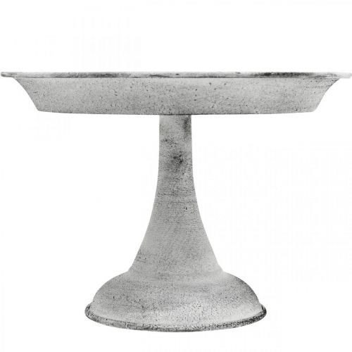 Floristik24 Dekorativ skål med fot dekorplate metall hvit Ø22cm H15,5cm