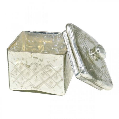 Floristik24 Glasskrukke med lokk shabby glass dekorasjon champagne 14×14×14,5cm