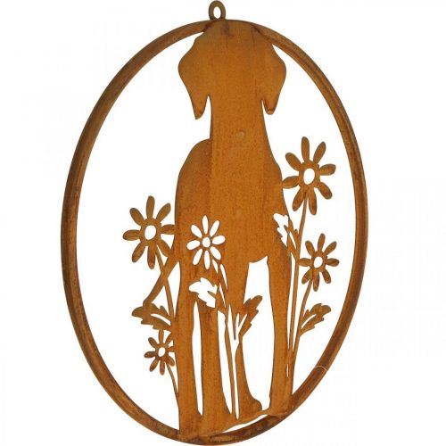 Floristik24 Metallskilt patinahund med blomster Ø38cm