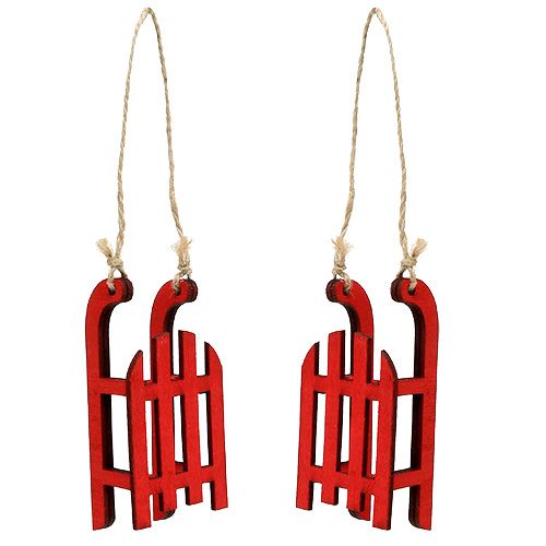 Floristik24 Sled for hengende rødt tre 9cm 12stk