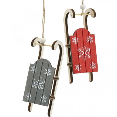 Floristik24 Treslede, vinterdekorasjon å henge, dekorasjon til advent grå / rød L13cm 6stk