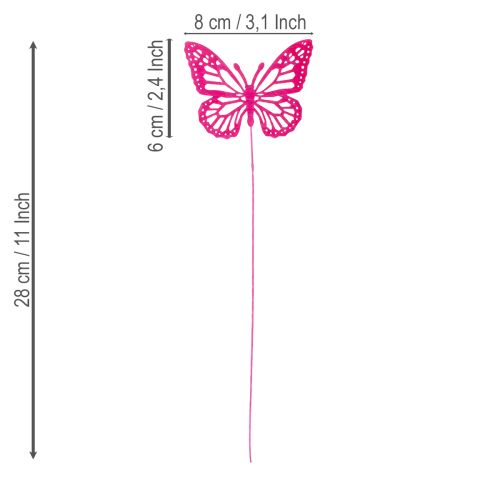 gjenstander Dekorative sommerfugler på stilker som delikate detaljer for bord og blomsterkasser, 8 cm, 18 stk.