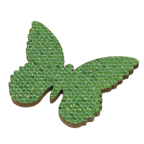 Dryss dekorasjon sommerfuglgrønn glitter 5/4 / 3cm 24stk