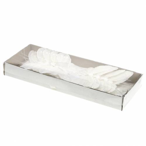 Floristik24 Fjærsommerfugl på ledning hvit med glitter 10cm 12stk