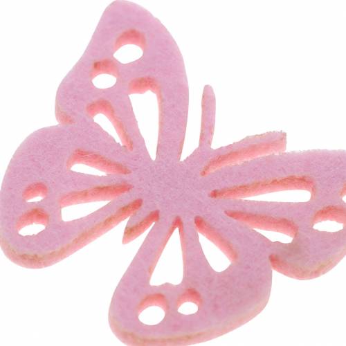 Floristik24 Filt sommerfuglborddekorasjon rosa hvit rosa assortert 3,5x4,5cm 54p