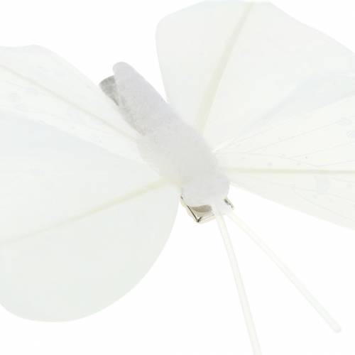 gjenstander Fjærsommerfugl på klips hvit 7-8cm 8stk