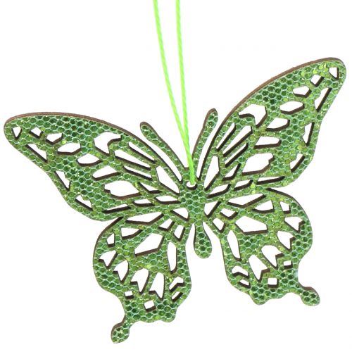 gjenstander Dekorasjonshenger sommerfugl grønn glitter8cm 12stk