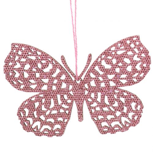 Deco henger sommerfugl rosa glitter 8cm 12stk