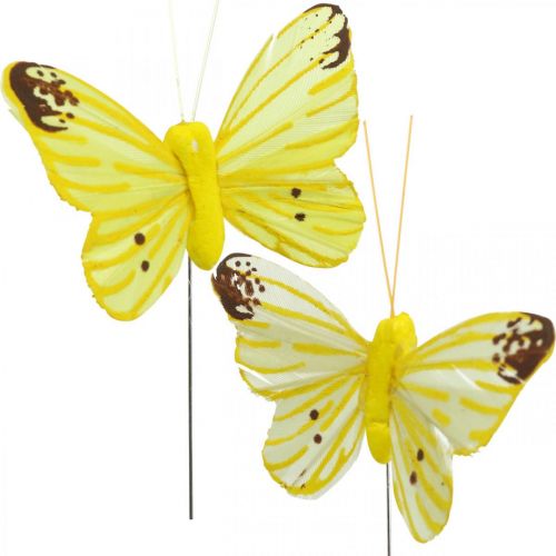 gjenstander Dekorative sommerfugler, blomsterplugger, vårsommerfugler på ledning gul, oransje 4×6,5cm 12stk