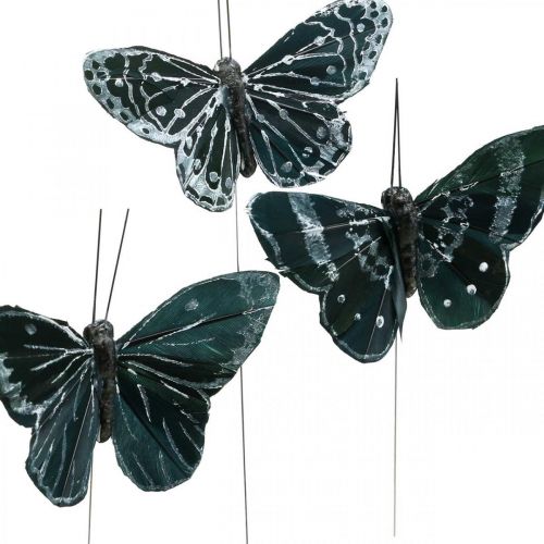 gjenstander Fjærsommerfugler svart og hvit, sommerfugler på tråd, kunstige møll 5,5×9cm 12stk