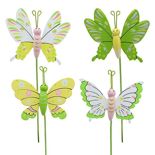 Floristik24 Butterfly on stick wood flerfarget 7,5cm L25cm 12stk