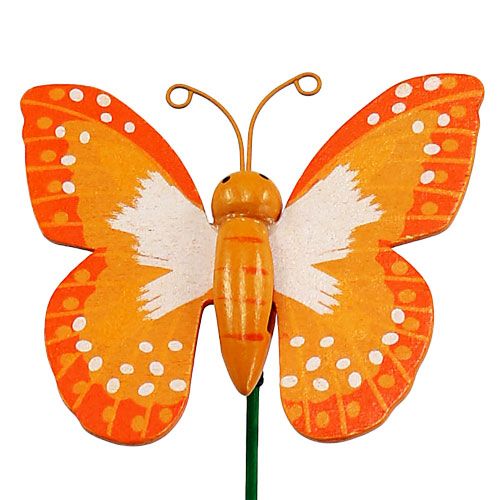 gjenstander Dekorativ plugg sommerfugl oransje 6,5 cm 24stk