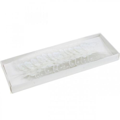 Floristik24 Sommerfugler med perler og glimmer, bryllupsdekorasjon, fjærsommerfugl på hvit ledning