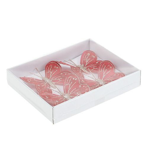Floristik24 Sommerfugler 7cm rød, glimmer 4stk