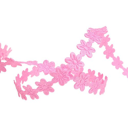 gjenstander Pyntebånd med blomst 1cm rosa 20m